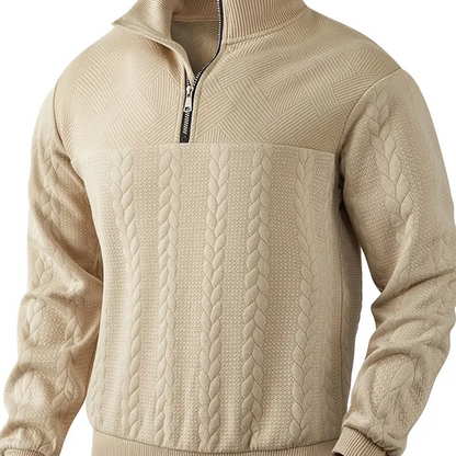 Sudadera de Tejido Texturizado con Cuello y Cremallera Beige