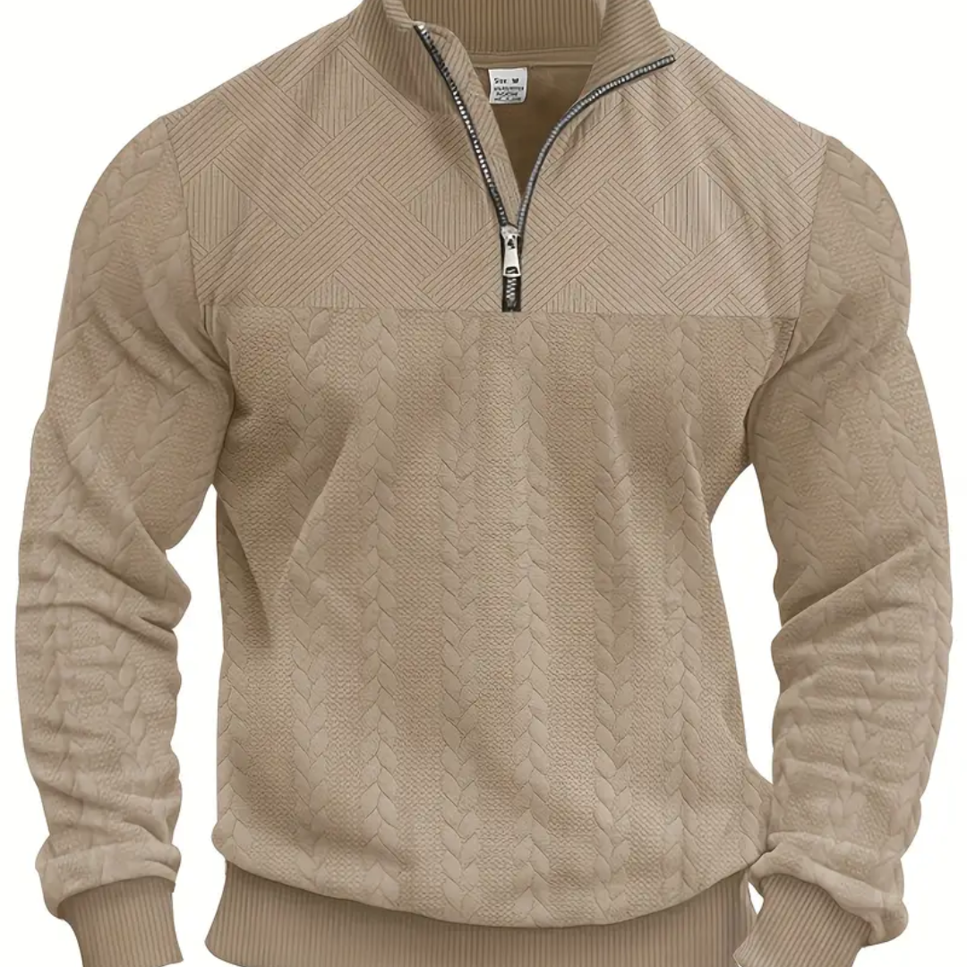 Sudadera de Tejido Texturizado con Cuello y Cremallera Beige