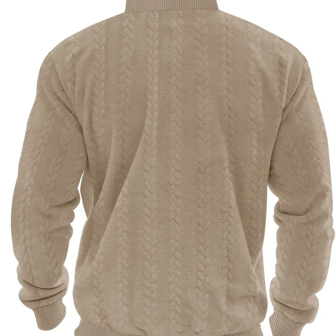 Sudadera de Tejido Texturizado con Cuello y Cremallera Beige