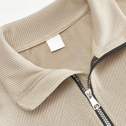 Sudadera de Tejido Texturizado con Cuello y Cremallera Beige