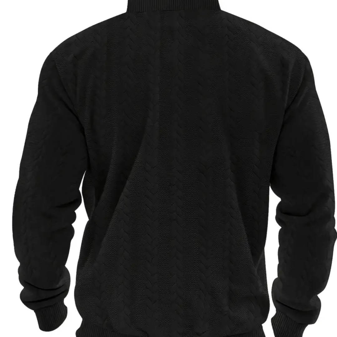 Sudadera de Tejido Texturizado con Cuello y Cremallera Negra