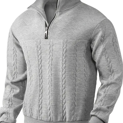 Sudadera de Tejido Texturizado con Cuello y Cremallera Gris