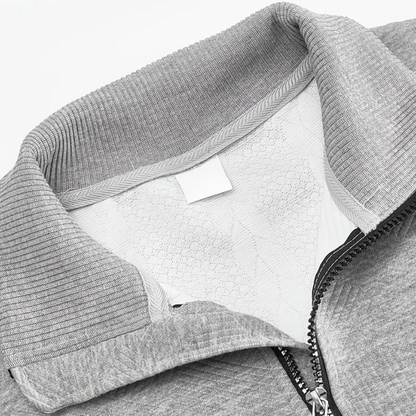 Sudadera de Tejido Texturizado con Cuello y Cremallera Gris