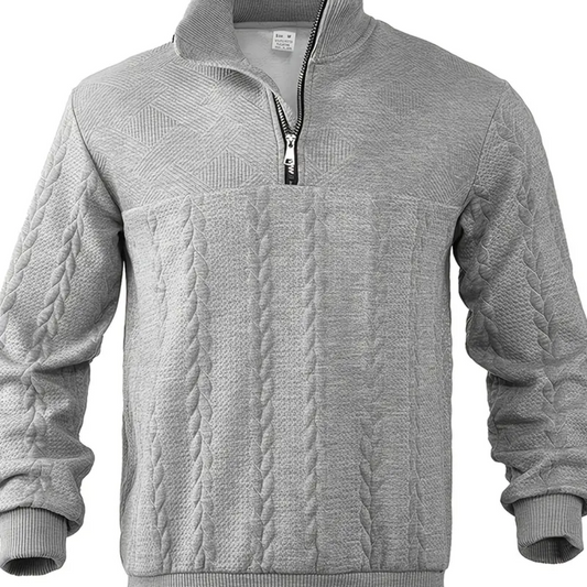 Sudadera de Tejido Texturizado con Cuello y Cremallera Gris